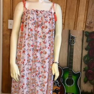 Spaghetti strap orange and taupe floral maxi dress
